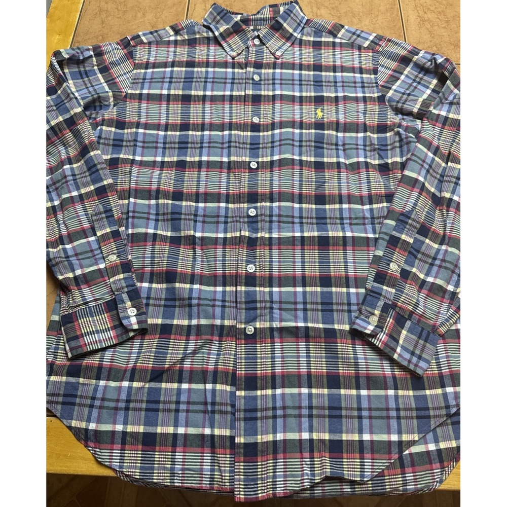 Ralph Lauren Classic Fit Multi Color Plaid Cotton L/S Pony Button Shirt Sz‎ Med